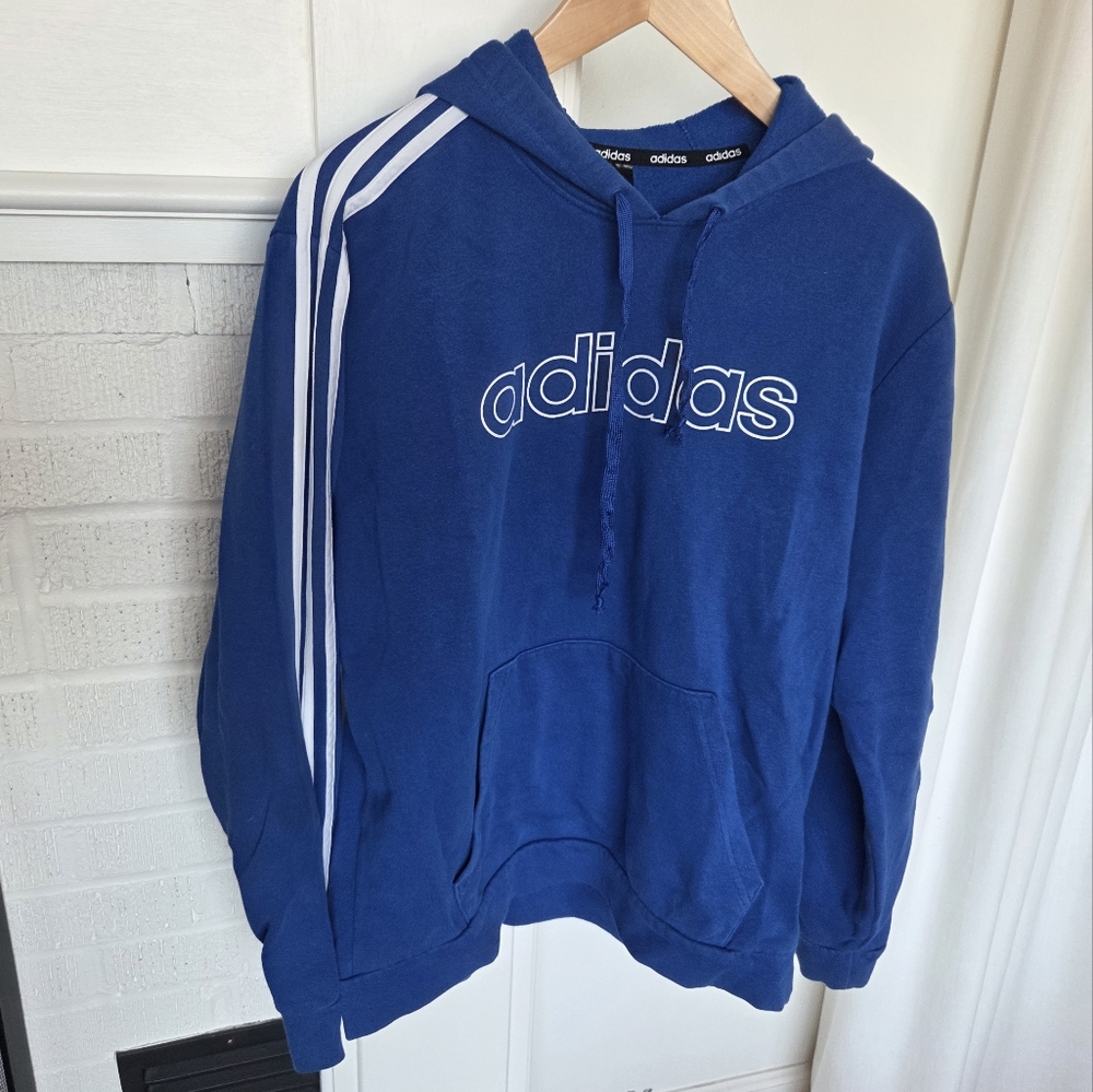 Adidas Mens Blue Hoodie Sweatshirt Pullover Size Medium